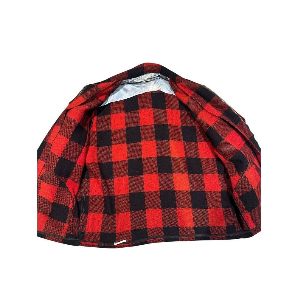 Vtg 50s-60s Pointer Brand Chore Jacket Buffalo Plaid Hunting Wool Coat Brass Zip - Picture 6 of 8